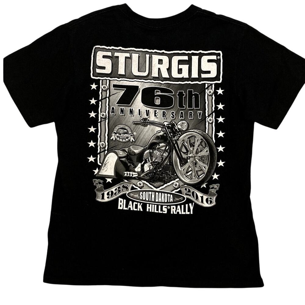 Suna‎ Sturgis 76th Anniversary T-Shirt Men's L Black 2016 Biker Motorcycle